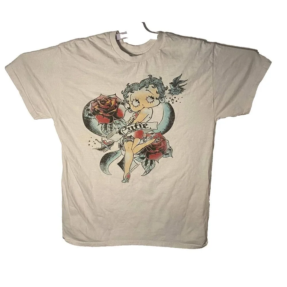Betty Boop Graphic T Shirt Women's Size M White 100% Cotton Short Sleeves - Picture 1 of 8